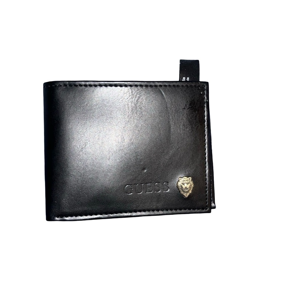 GUESS Black Leather Card Holder with Gold Accent